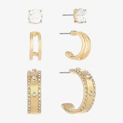 Monet Jewelry Gold Tone Womens Glass Round Hypoallergenic 3 Pair Earring Set In Yellow