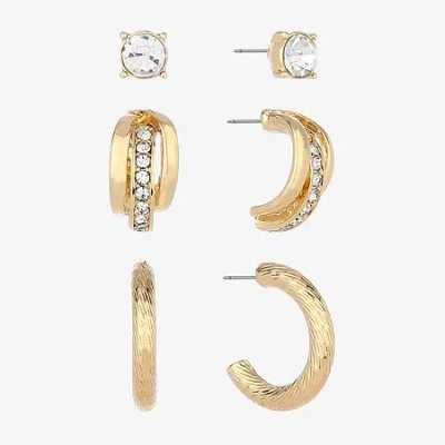 Monet Jewelry Gold Tone Womens Glass Round Hypoallergenic 3 Pair Earring Set In Yellow