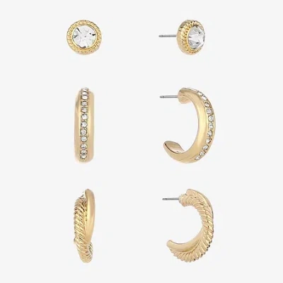 Monet Jewelry Gold Tone Womens Glass Round Hypoallergenic 3 Pair Earring Set In Yellow