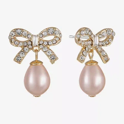 Monet Jewelry Gold Tone Womens Glass Simulated Pearl Bow Hypoallergenic Drop Earrings In Pink