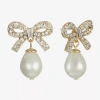 Monet Jewelry Gold Tone Womens Glass Simulated Pearl Bow Hypoallergenic Drop Earrings In Gold