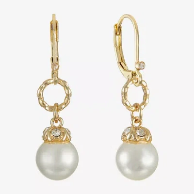 Monet Jewelry Gold Tone Womens Glass Simulated Pearl Drop Earrings In White