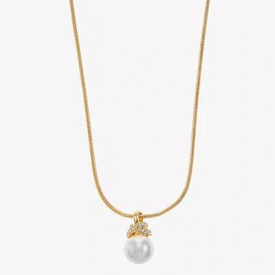 Monet Jewelry Gold Tone Womens Glass Simulated Pearl Knot 17 Inch Pendant Necklace In White