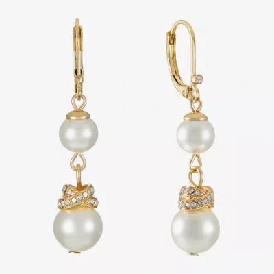 Monet Jewelry Gold Tone Womens Glass Simulated Pearl Knot Drop Earrings In White