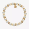 Monet Jewelry Gold Tone Womens Glass Simulated Pearl Knot Stretch Bracelet In White