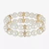 Monet Jewelry Gold Tone Womens Glass Simulated Pearl Round Stretch Bracelet In White