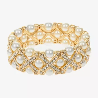 Monet Jewelry Gold Tone Womens Glass Simulated Pearl Stretch Bracelet