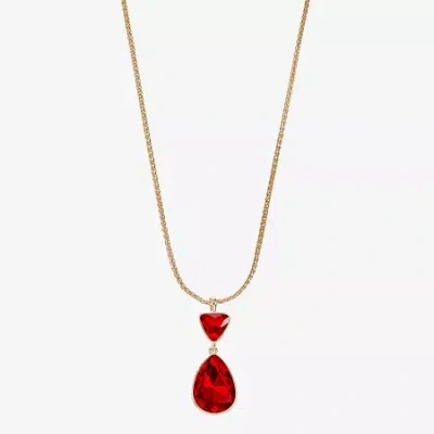 Monet Jewelry Gold Tone Womens Glass Triangle 17 Inch Pendant Necklace In Red