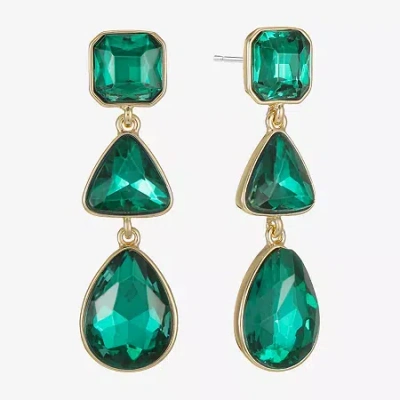 Monet Jewelry Gold Tone Womens Glass Triangle Cushion Hypoallergenic Drop Earrings In Green