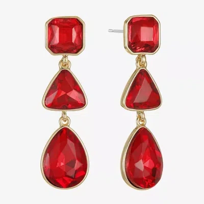 Monet Jewelry Gold Tone Womens Glass Triangle Cushion Hypoallergenic Drop Earrings In Red