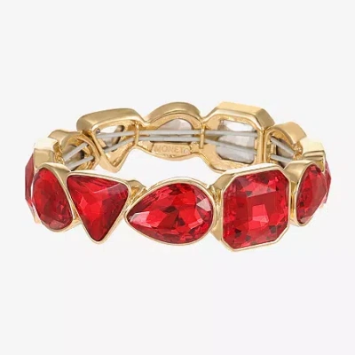 Monet Jewelry Gold Tone Womens Glass Triangle Cushion Stretch Bracelet In Red