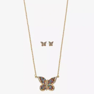 Monet Jewelry Gold Tone Womens Multi Color Glass Butterfly 2-pc. Jewelry Set