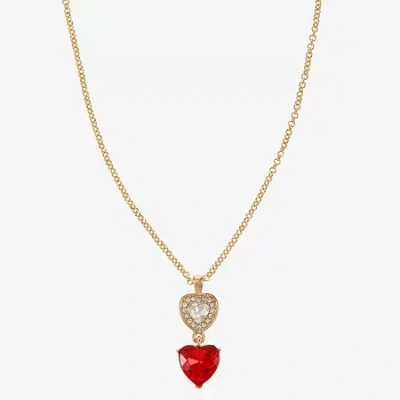 Monet Jewelry Gold Tone Womens Red Glass Heart 17 Inch Pendant Necklace