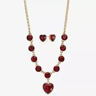 Monet Jewelry Gold Tone Womens Red Glass Heart 2-pc. Jewelry Set