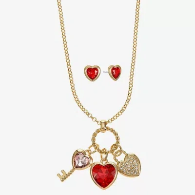 Monet Jewelry Gold Tone Womens Red Glass Heart Keys 2-pc. Jewelry Set