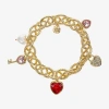 Monet Jewelry Gold Tone Womens Red Glass Simulated Pearl Heart Keys Charm Bracelet In Gold