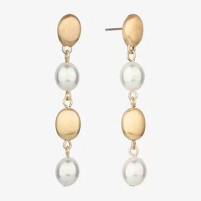 Monet Jewelry Gold Tone Womens Simulated Pearl Hypoallergenic Drop Earrings In White