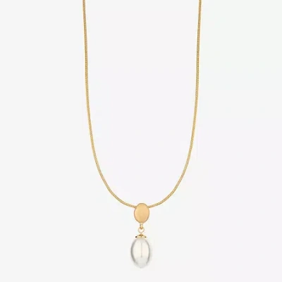 Monet Jewelry Gold Tone Womens Simulated Pearl Oval 17 Inch Pendant Necklace In White