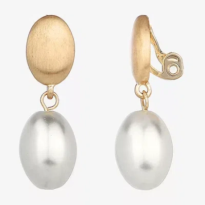 Monet Jewelry Gold Tone Womens Simulated Pearl Oval Clip On Earrings In White