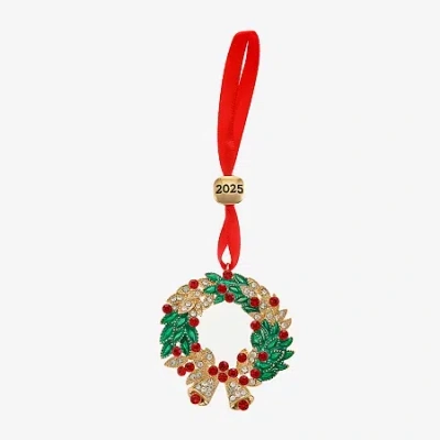 Monet Jewelry Gold Tone Wreath Christmas Ornament In Green