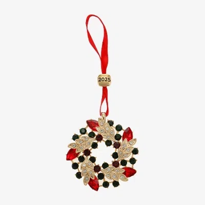 Monet Jewelry Gold Tone Wreath Christmas Ornament In Multi