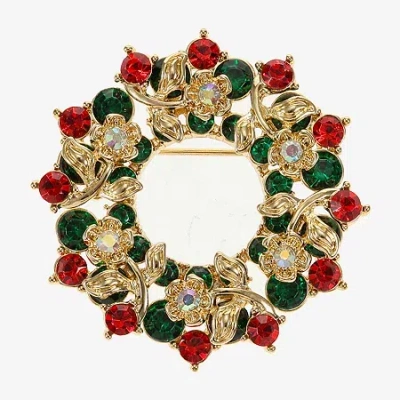 Monet Jewelry Gold Tone Wreath Multi Color Glass Pin