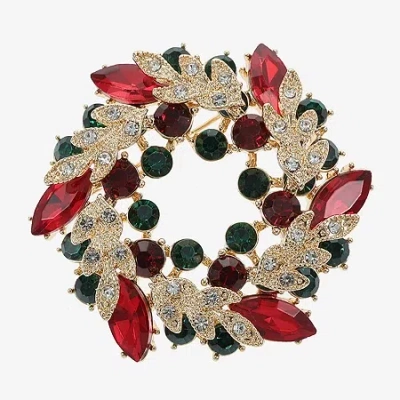 Monet Jewelry Gold Tone Wreath Multi Color Glass Pin