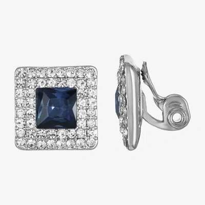 Monet Jewelry Halo Button Womens Glass Square Clip On Earrings In Blue