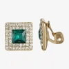 Monet Jewelry Halo Button Womens Glass Square Clip On Earrings In Green