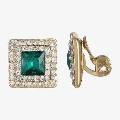 Monet Jewelry Halo Button Womens Glass Square Clip On Earrings In Green