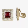 Monet Jewelry Halo Button Womens Glass Square Clip On Earrings In Red