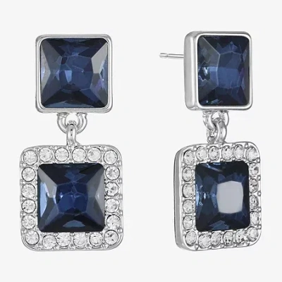 Monet Jewelry Halo Double Womens Glass Square Hypoallergenic Drop Earrings In Blue