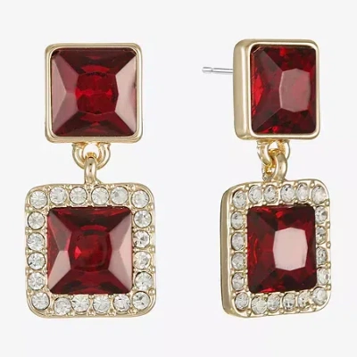 Monet Jewelry Halo Double Womens Glass Square Hypoallergenic Drop Earrings In Red