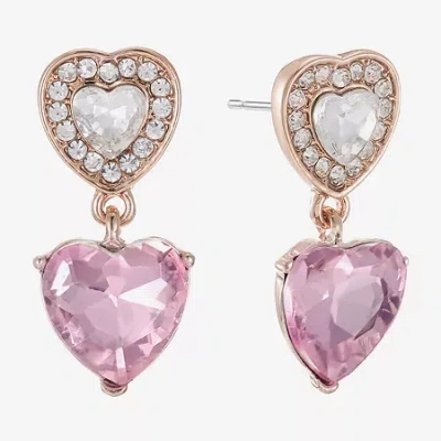 Monet Jewelry Halo Double Womens Pink Glass Heart Hypoallergenic Drop Earrings