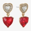 Monet Jewelry Halo Double Womens Pink Glass Heart Hypoallergenic Drop Earrings In Gold