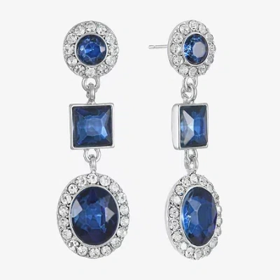 Monet Jewelry Halo Womens Glass Oval Hypoallergenic Drop Earrings In Blue