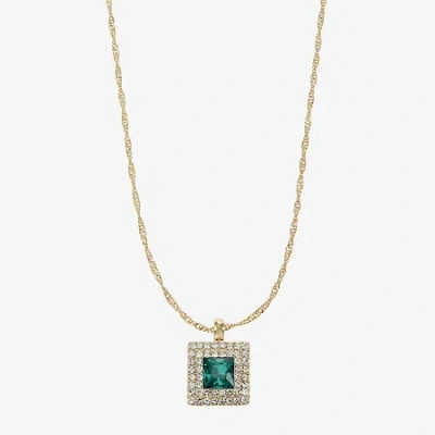 Monet Jewelry Halo Womens Glass Square 17 Inch Pendant Necklace In Green