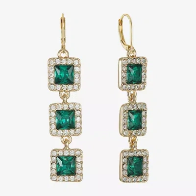 Monet Jewelry Halo Womens Glass Square Drop Earrings In Green