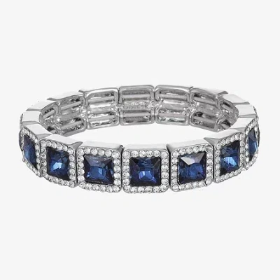 Monet Jewelry Halo Womens Glass Square Stretch Bracelet In Blue