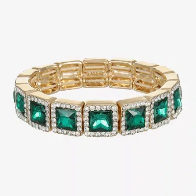 Monet Jewelry Halo Womens Glass Square Stretch Bracelet In Green