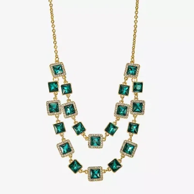 Monet Jewelry Halo Womens Green Glass 18 Inch Strand Necklace