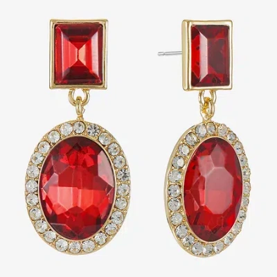 Monet Jewelry Halo Womens Red Glass Oval Hypoallergenic Drop Earrings