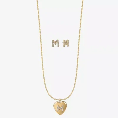 Monet Jewelry Initial Pendant Necklace And Stud Earring Womens Glass Heart 2-pc. Jewelry Set In Yellow