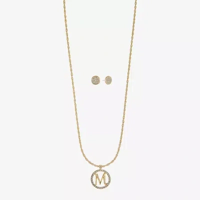 Monet Jewelry Initial Pendant Necklace And Stud Earring Womens Glass Round 2-pc. Jewelry Set In Gold