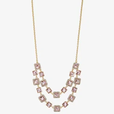 Monet Jewelry Layered Womens Pink Glass 18 Inch Strand Necklace In Gold
