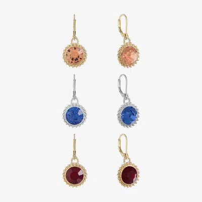 Monet Jewelry Mixed Metal Huggie Drop Womens Multi Color 3 Pair Earring Set