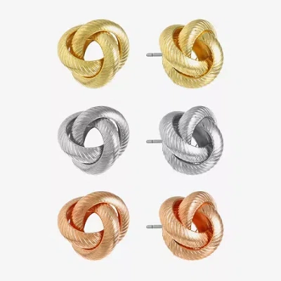 Monet Jewelry Mixed Metal Knot Stud Womens Hypoallergenic 3 Pair Earring Set In Multi
