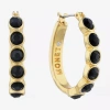 Monet Jewelry Monet Gold-tone Black Hoop Earrings In Gold