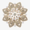 Monet Jewelry Monet Gold-tone Crystal And Simulated Pearl Snowflake Pin In White