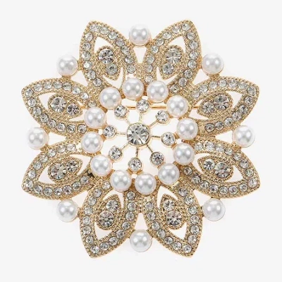 Monet Jewelry Monet Gold-tone Crystal And Simulated Pearl Snowflake Pin